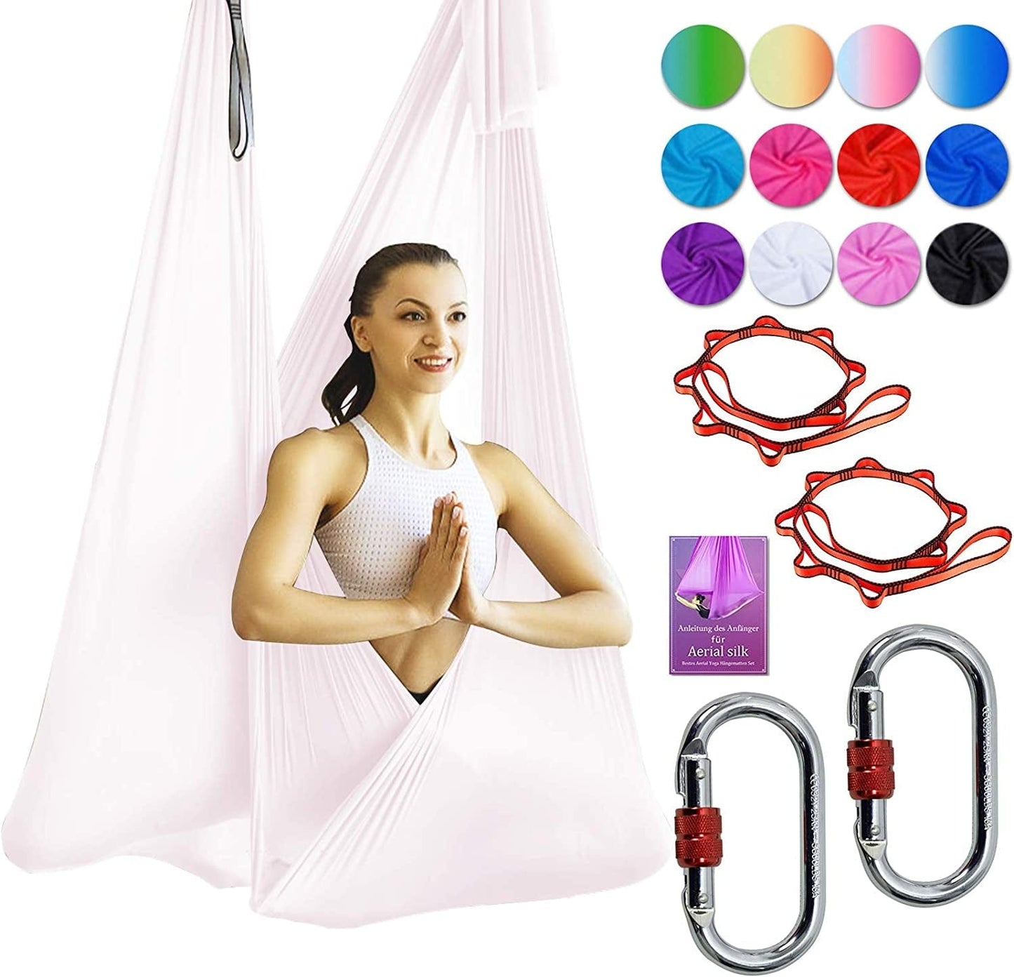 DASKING Deluxe 5M/Set Yoga Swing Aerial Yoga Hammock Kit with Daisy Chains O-Ring, Fabric & Guide