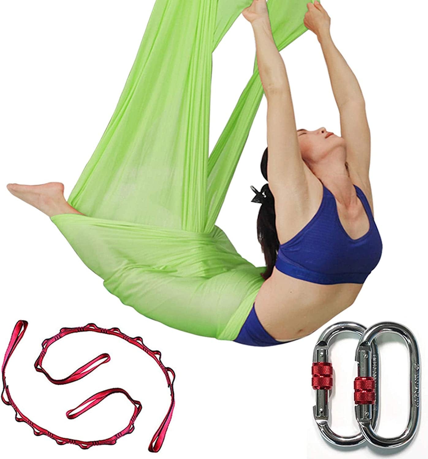 DASKING Deluxe 5M/Set Yoga Swing Aerial Yoga Hammock Kit with Daisy Chains O-Ring, Fabric & Guide