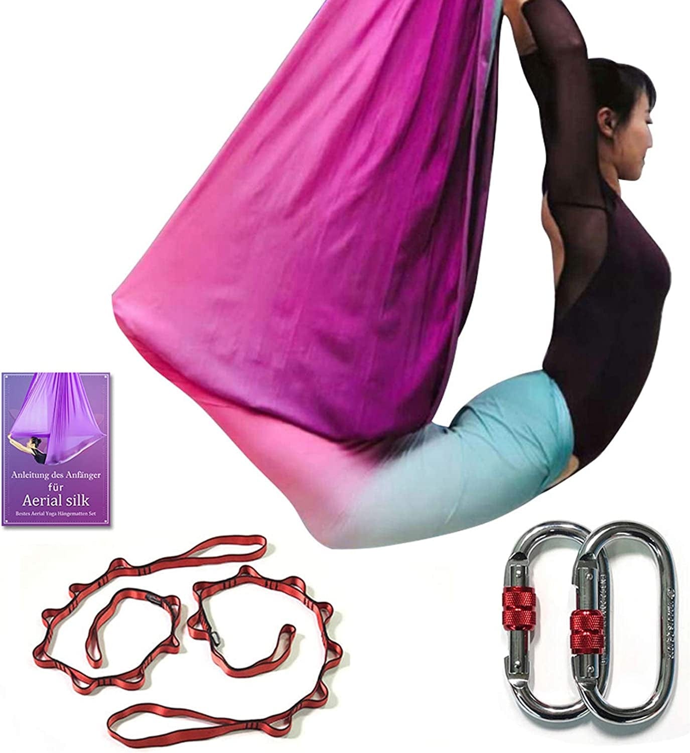 DASKING Deluxe 5M/Set Yoga Swing Aerial Yoga Hammock Kit with Daisy Chains O-Ring, Fabric & Guide