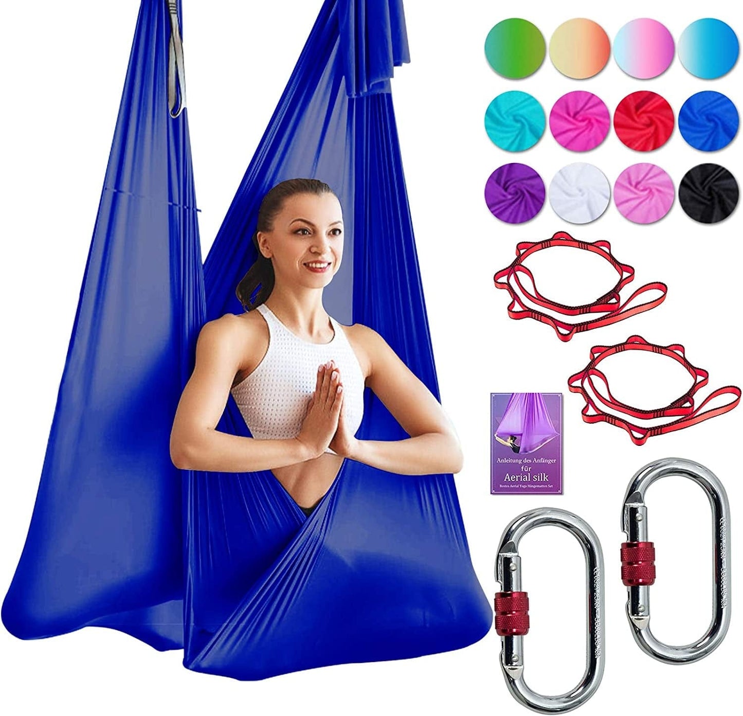 DASKING Deluxe 5M/Set Yoga Swing Aerial Yoga Hammock Kit with Daisy Chains O-Ring, Fabric & Guide