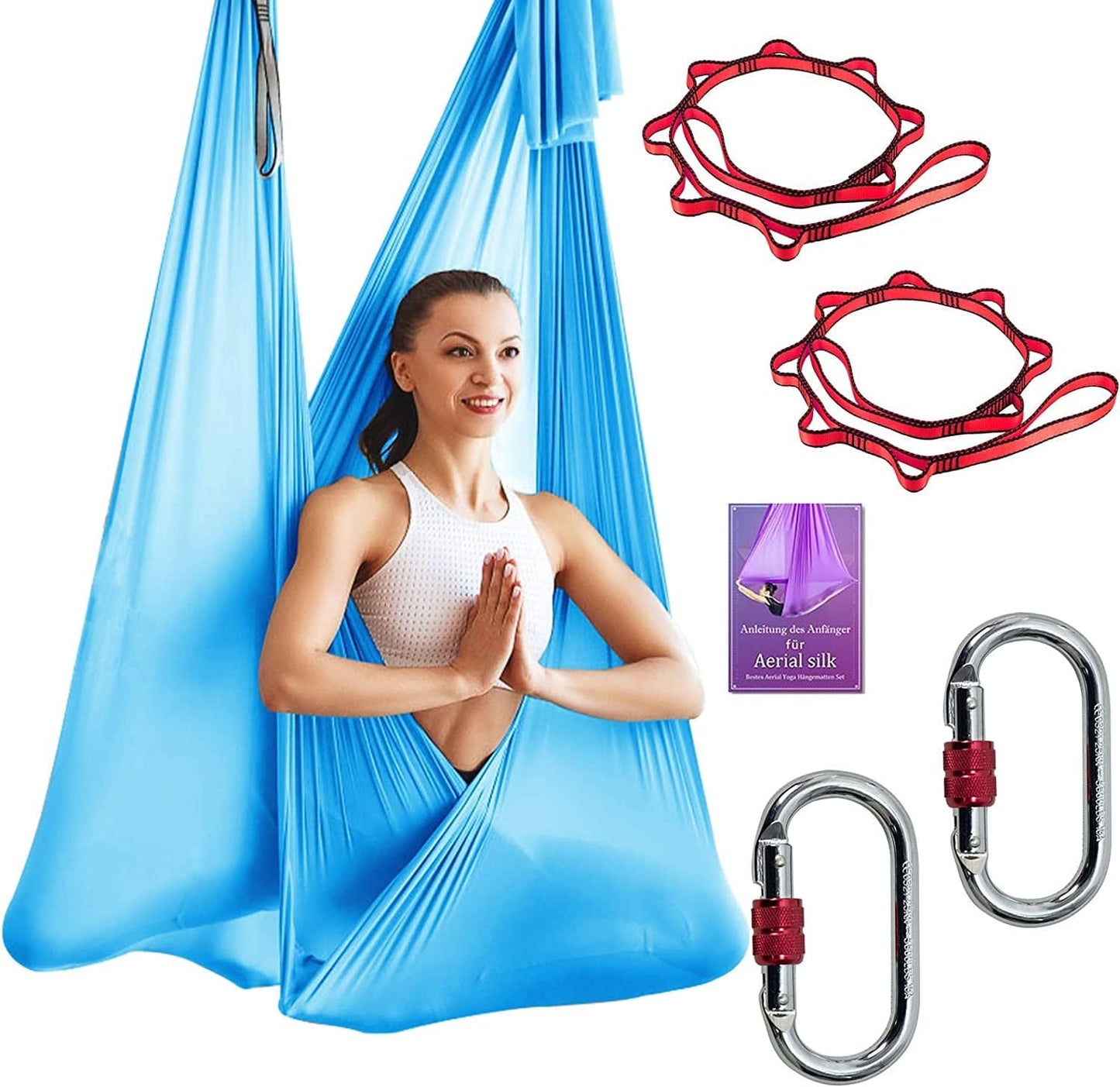 DASKING Deluxe 5M/Set Yoga Swing Aerial Yoga Hammock Kit with Daisy Chains O-Ring, Fabric & Guide