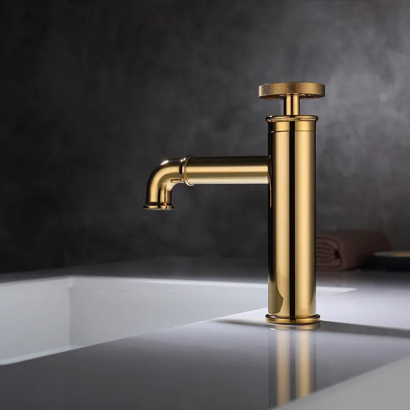 Modern Industrial Single Hole Bathroom Sink Faucet Brushed in Gold