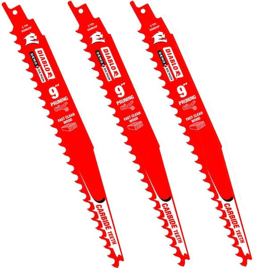 Reciprocating Saw Blades 9 in. 3 TPI Wood Cutting Perma-Shield Power Tool 3-Pk