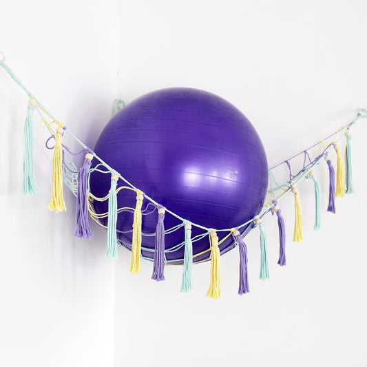 Diocos Exercise Ball Holder Yoga Ball Rack Corner Hanging Storage Net or Hammock for Fitness Ball Balance Ball Organizer Pregnancy Stability Ball Swiss Balance Ball for Yoga Studio and Gym