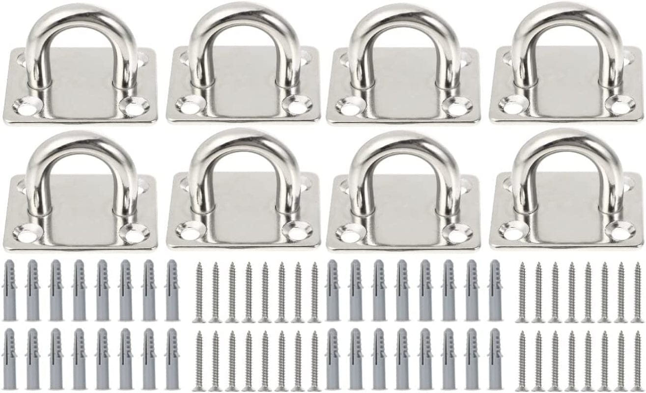 DOITOOL 16Pcs Hook Wall Plate Battle Ultra Marine Kit Yoga Eye Anchor Hooks Hammock Hanging Stainless M Suspension Stand Screws Swing Steel Strap Trainer Silver Chair Mount Ropes