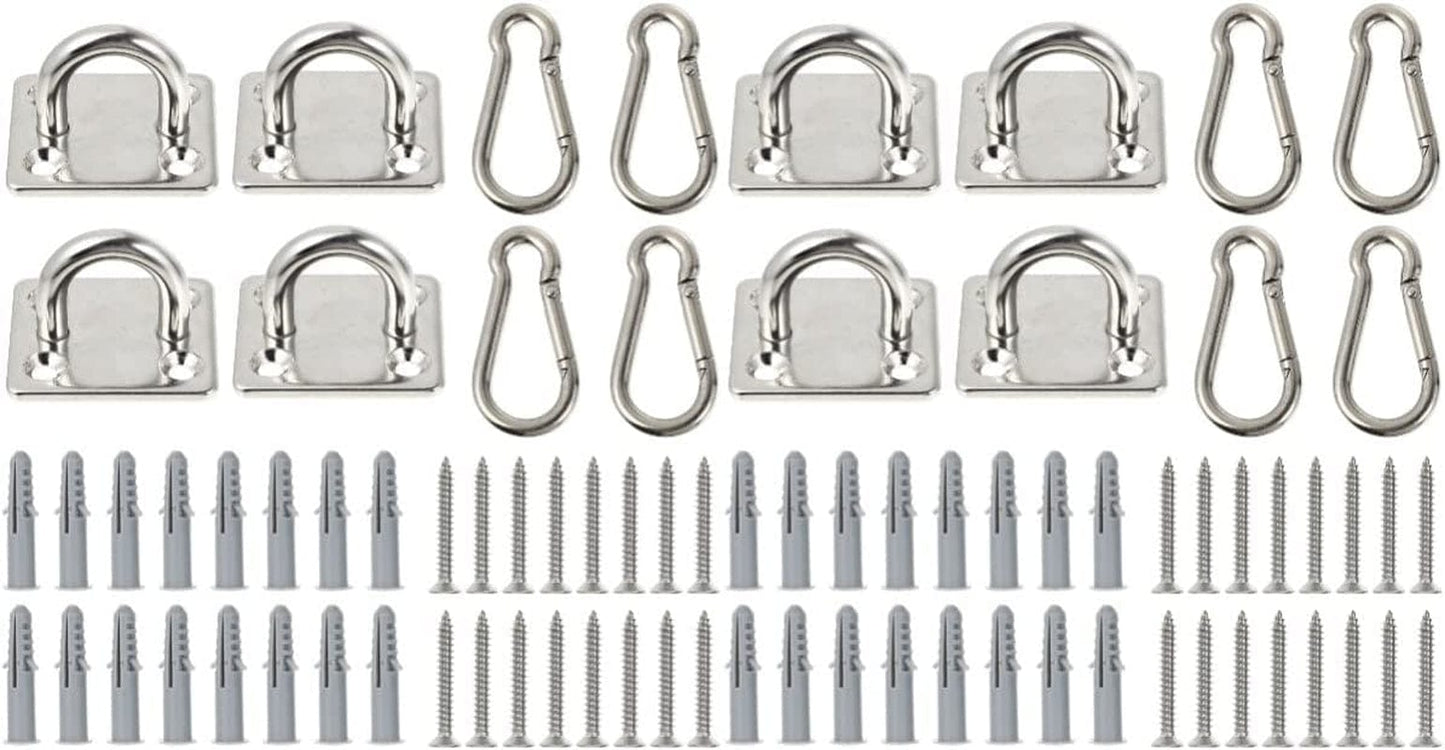 DOITOOL 16Pcs Hook Wall Plate Battle Ultra Marine Kit Yoga Eye Anchor Hooks Hammock Hanging Stainless M Suspension Stand Screws Swing Steel Strap Trainer Silver Chair Mount Ropes