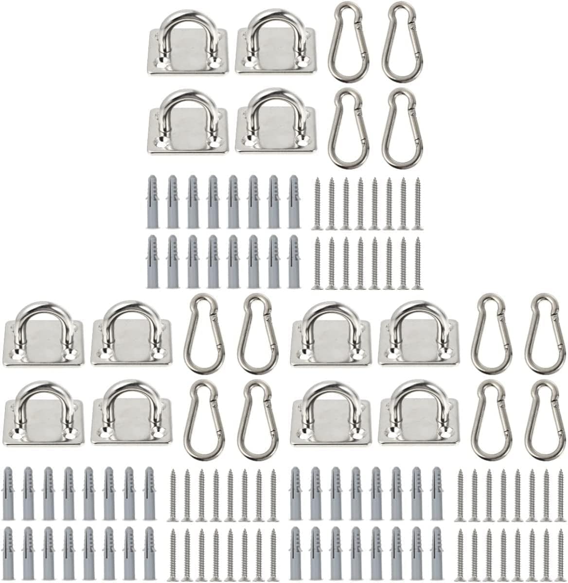 DOITOOL 16Pcs Hook Wall Plate Battle Ultra Marine Kit Yoga Eye Anchor Hooks Hammock Hanging Stainless M Suspension Stand Screws Swing Steel Strap Trainer Silver Chair Mount Ropes