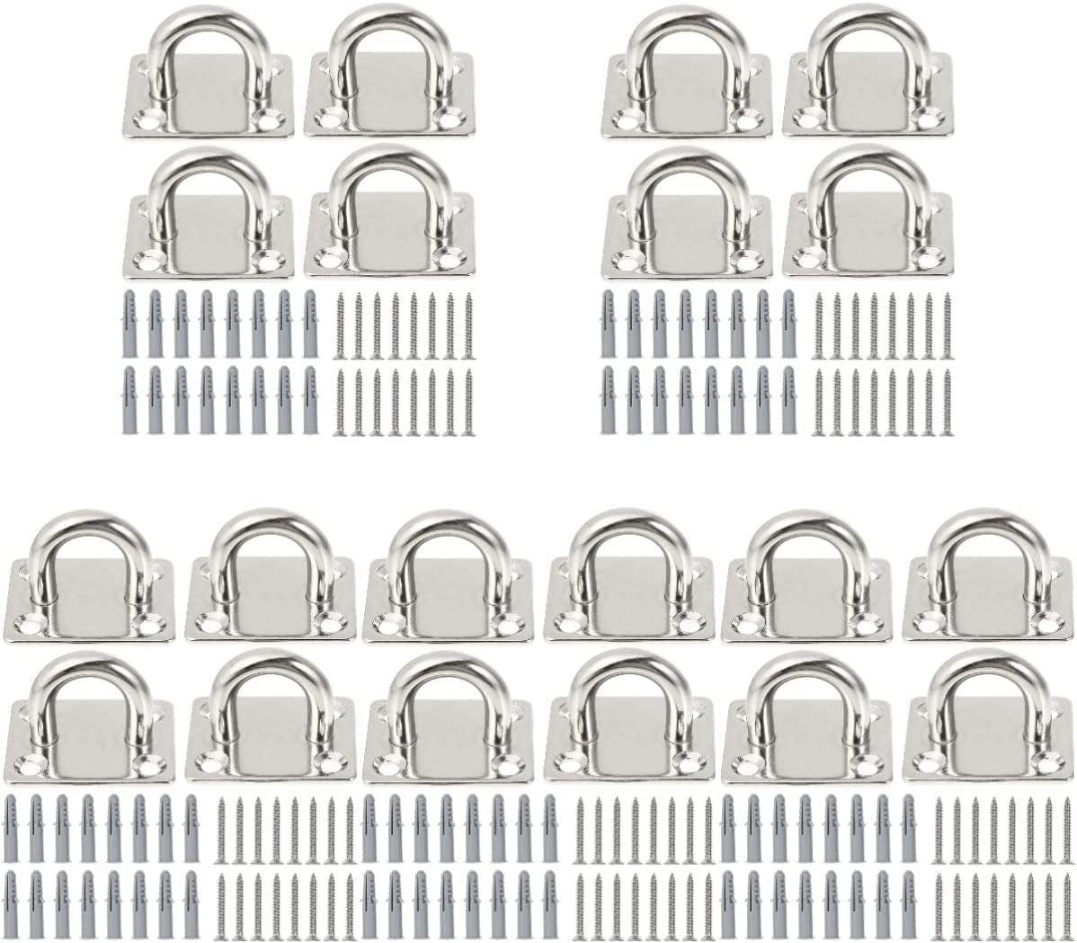 DOITOOL 16Pcs Hook Wall Plate Battle Ultra Marine Kit Yoga Eye Anchor Hooks Hammock Hanging Stainless M Suspension Stand Screws Swing Steel Strap Trainer Silver Chair Mount Ropes