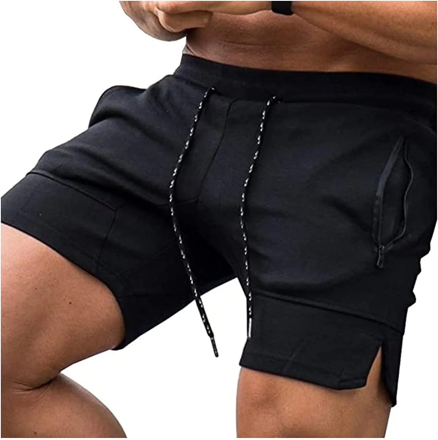 Elastic Waistband Shorts for Men Zipper Pocket Training Bodybuilding Pants Workout Shorts with Pockets