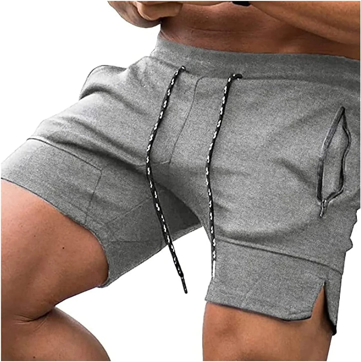 Elastic Waistband Shorts for Men Zipper Pocket Training Bodybuilding Pants Workout Shorts with Pockets