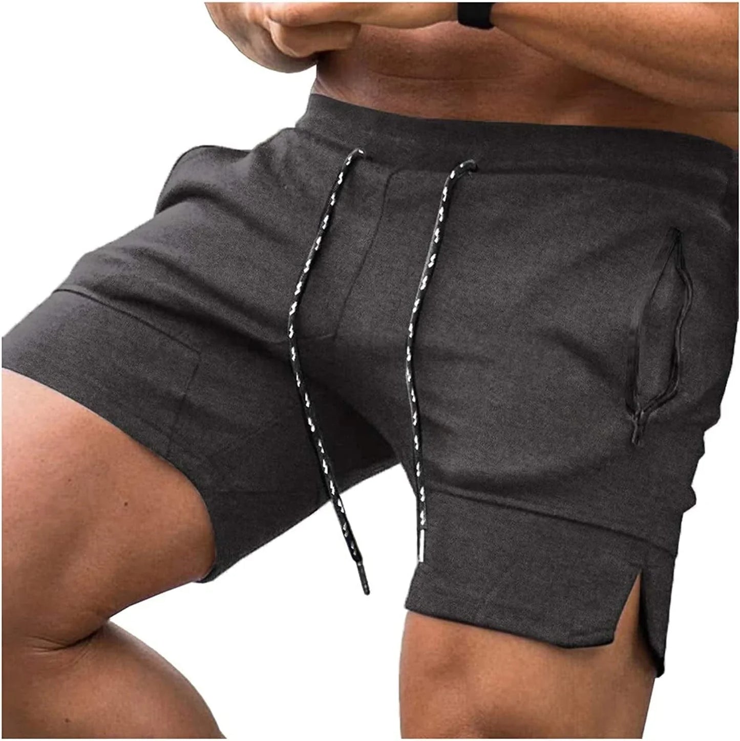 Elastic Waistband Shorts for Men Zipper Pocket Training Bodybuilding Pants Workout Shorts with Pockets