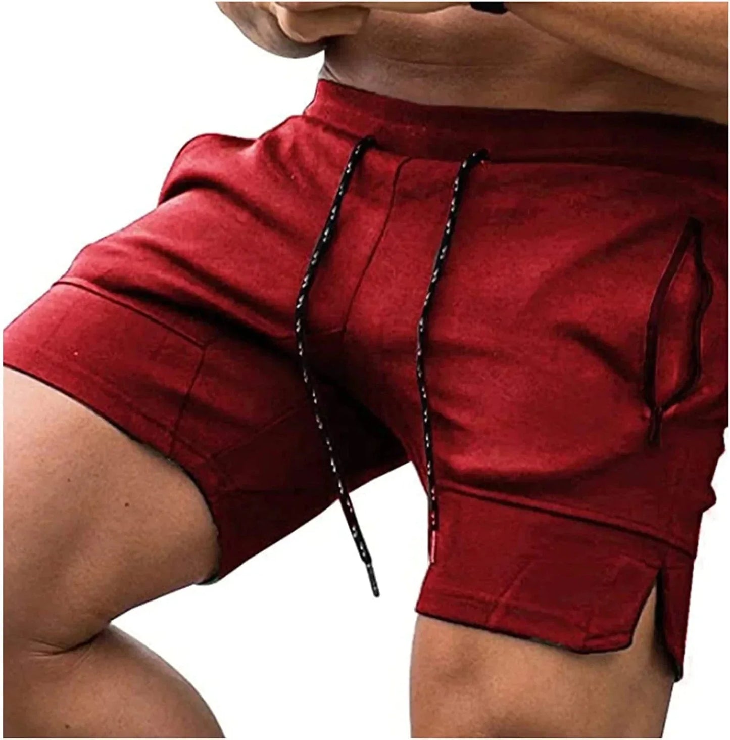 Elastic Waistband Shorts for Men Zipper Pocket Training Bodybuilding Pants Workout Shorts with Pockets