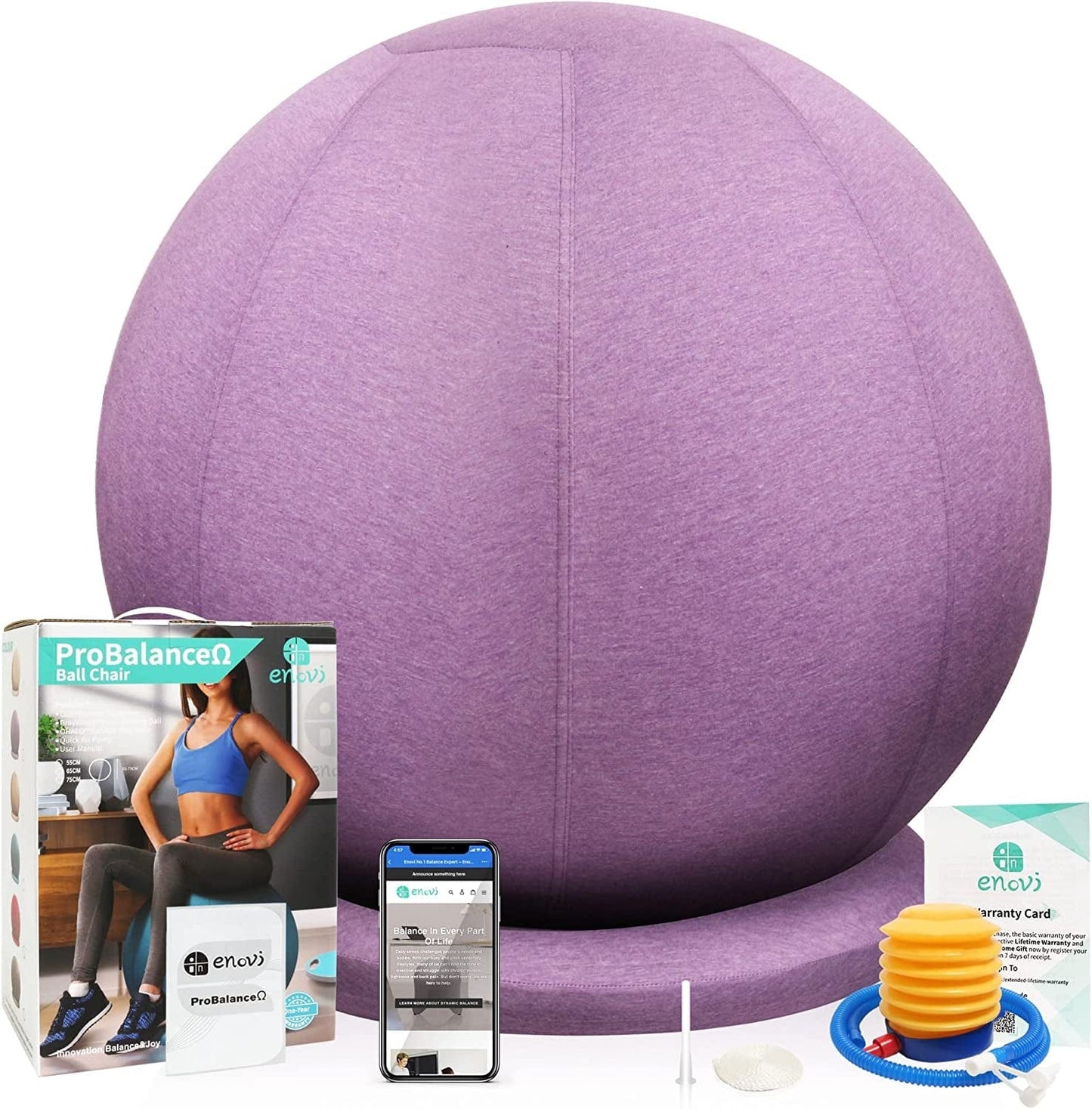 Enovi Probalanceω Ball Chair, Yoga Ball Chair Exercise Ball Chair with Slipcover and Base for Home Office Desk, Birthing & Pregnancy, Stability Ball & Balance Ball Seat to Relieve Back Pain, Multiple Color Size