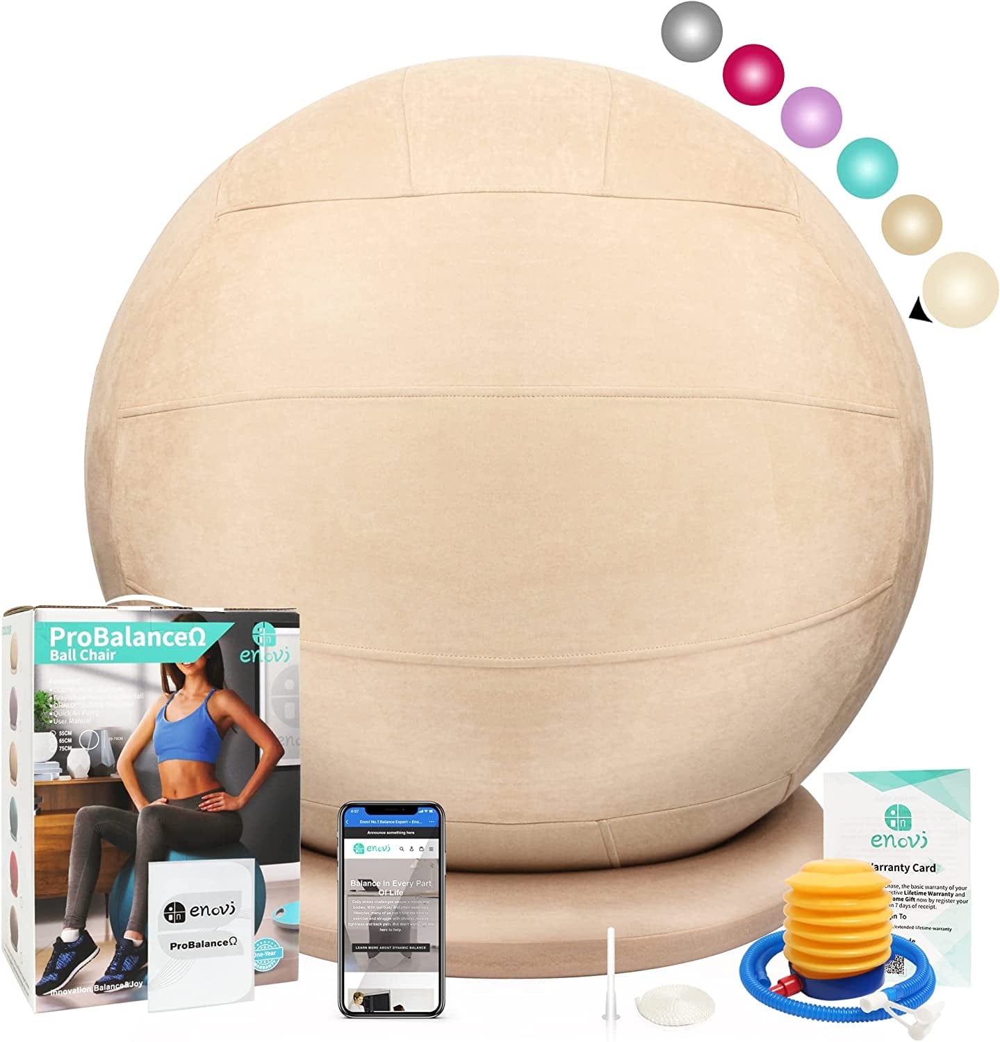 Enovi Probalanceω Ball Chair, Yoga Ball Chair Exercise Ball Chair with Slipcover and Base for Home Office Desk, Birthing & Pregnancy, Stability Ball & Balance Ball Seat to Relieve Back Pain, Multiple Color Size