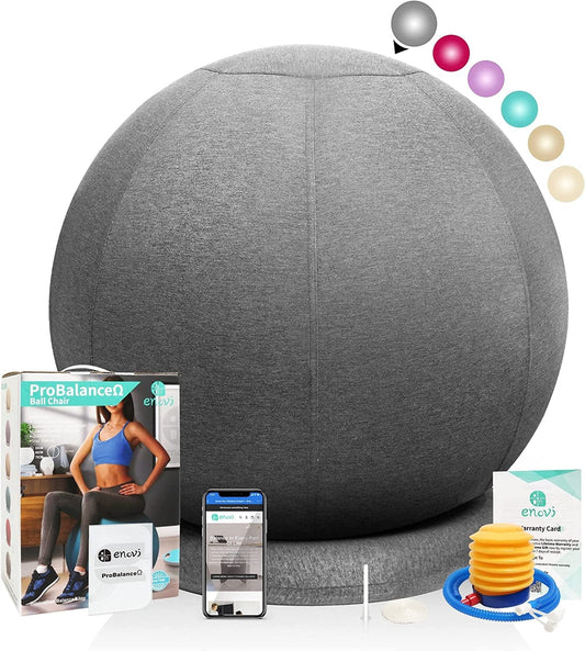 Enovi Probalanceω Ball Chair, Yoga Ball Chair Exercise Ball Chair with Slipcover and Base for Home Office Desk, Birthing & Pregnancy, Stability Ball & Balance Ball Seat to Relieve Back Pain, Multiple Color Size