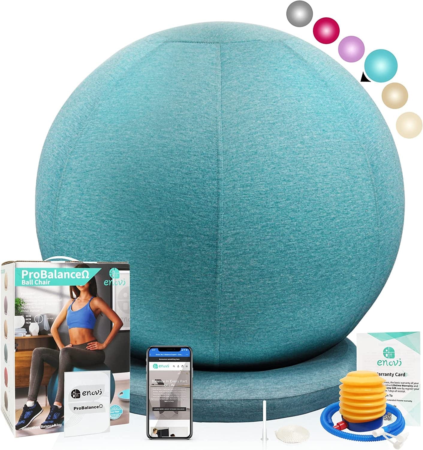 Enovi Probalanceω Ball Chair, Yoga Ball Chair Exercise Ball Chair with Slipcover and Base for Home Office Desk, Birthing & Pregnancy, Stability Ball & Balance Ball Seat to Relieve Back Pain, Multiple Color Size