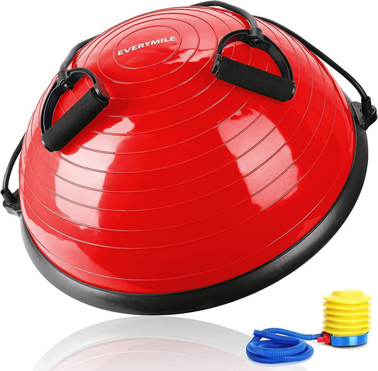 EVERYMILE Half Ball Balance Trainer Stability Yoga Exercise Ball with Resistance Bands & Pump for Home Gym Core Training Yoga Fitness Ab Strength Workouts, 23 Inch Anti-Skid Surface