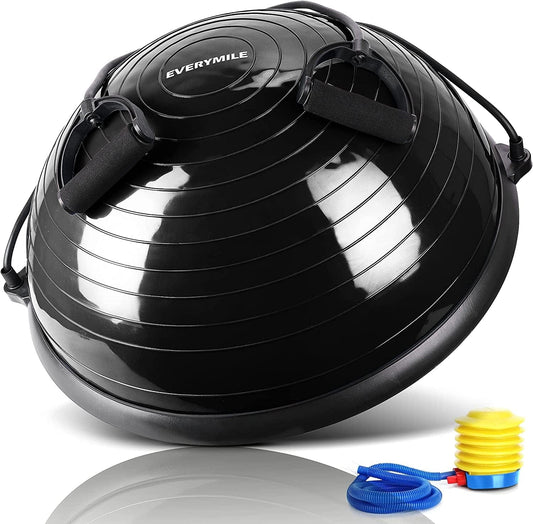 EVERYMILE Half Ball Balance Trainer Stability Yoga Exercise Ball with Resistance Bands & Pump for Home Gym Core Training Yoga Fitness Ab Strength Workouts, 23 Inch Anti-Skid Surface