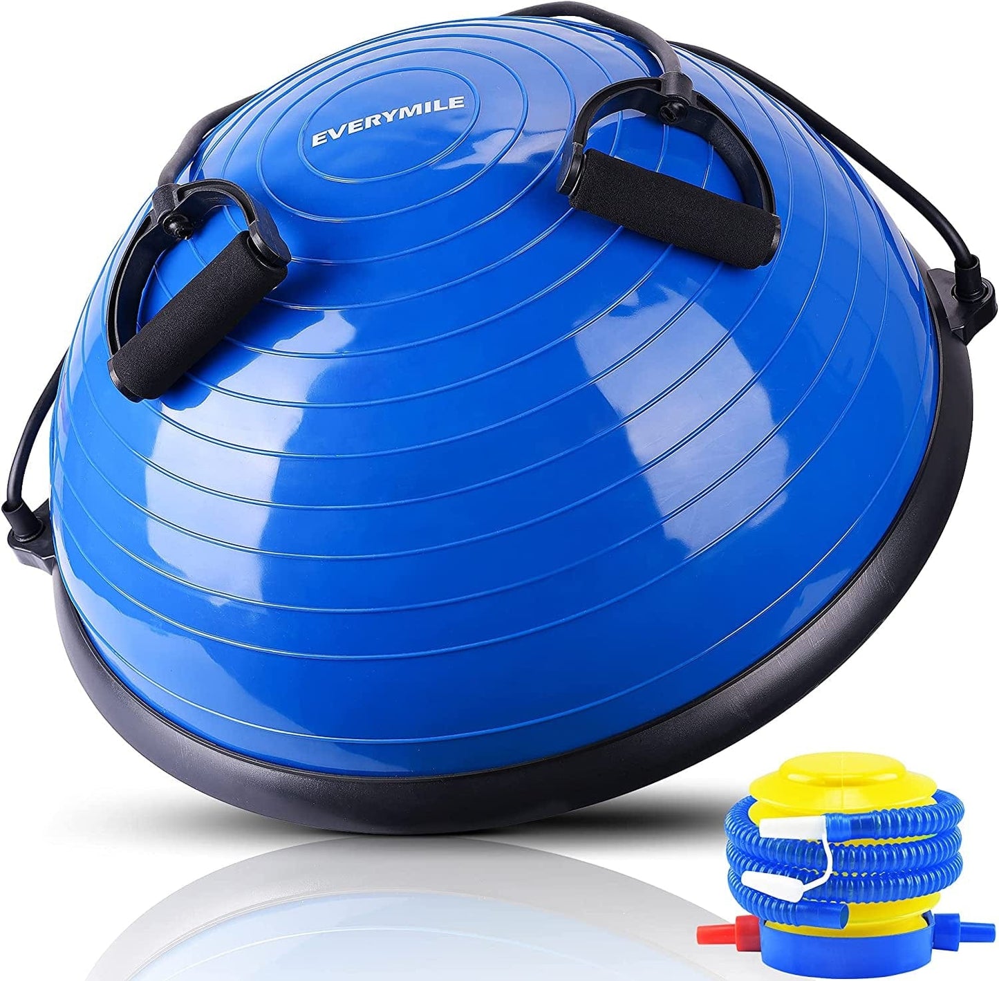 EVERYMILE Half Ball Balance Trainer Stability Yoga Exercise Ball with Resistance Bands & Pump for Home Gym Core Training Yoga Fitness Ab Strength Workouts, 23 Inch Anti-Skid Surface