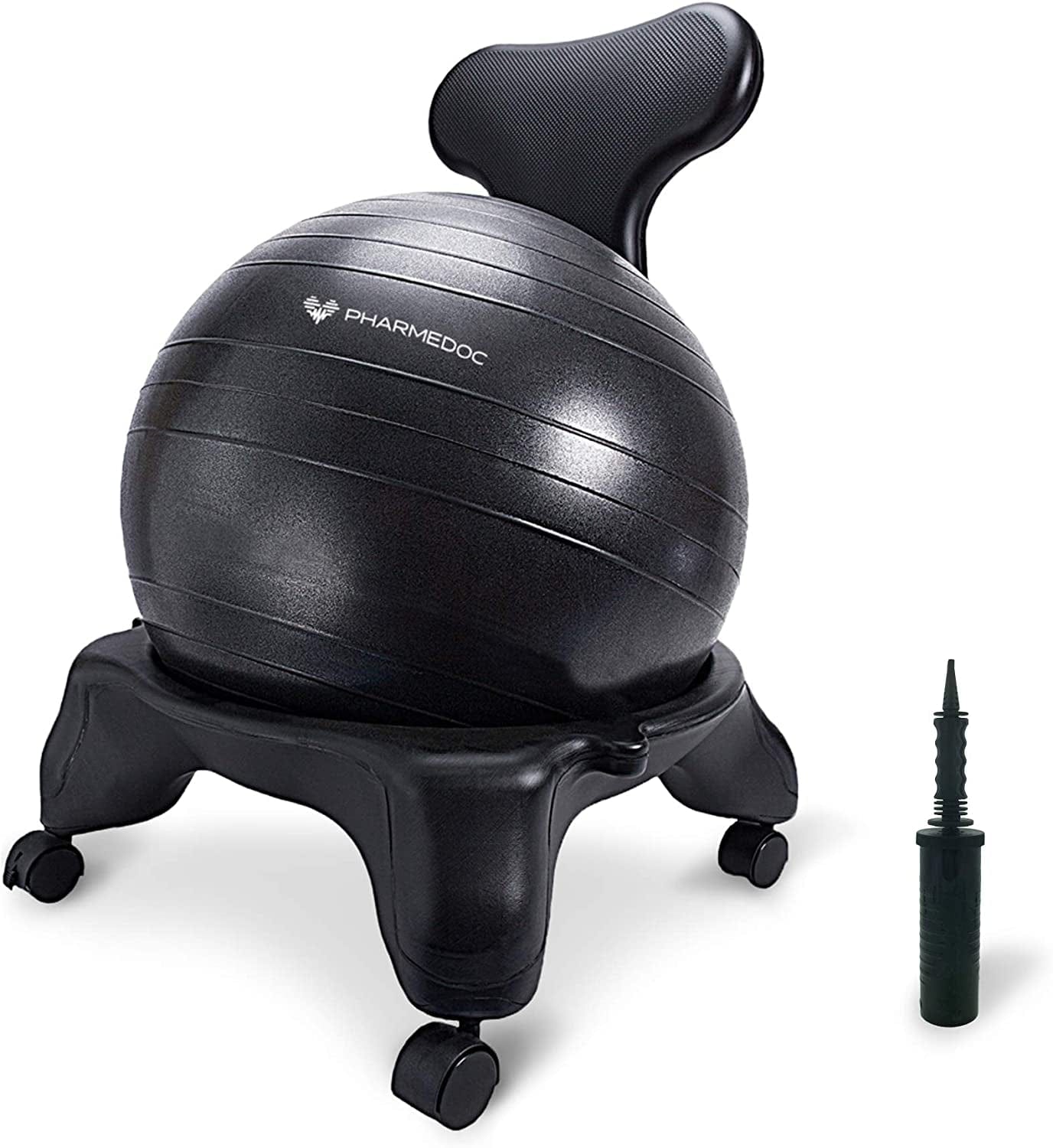 Exercise Ball Chair with Back Support for Home and Office W/Exercise Yoga Balance Ball, Pump, Removable Back & Lockable Wheels - by Pharmedoc