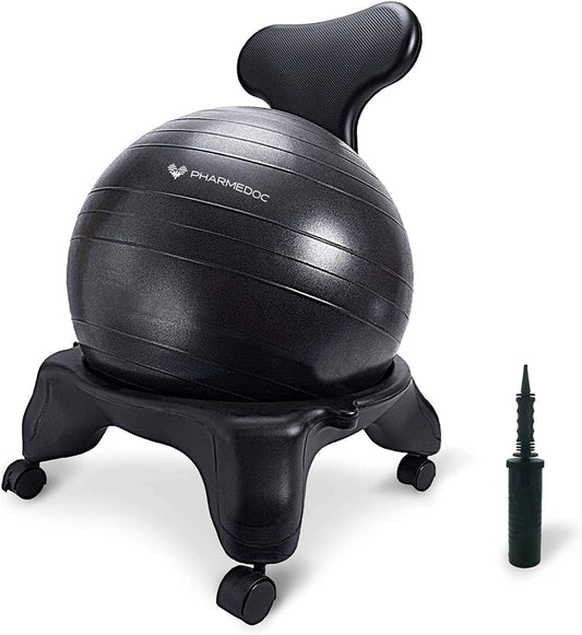 Exercise Ball Chair with Back Support for Home and Office W/Exercise Yoga Balance Ball, Pump, Removable Back & Lockable Wheels - by Pharmedoc