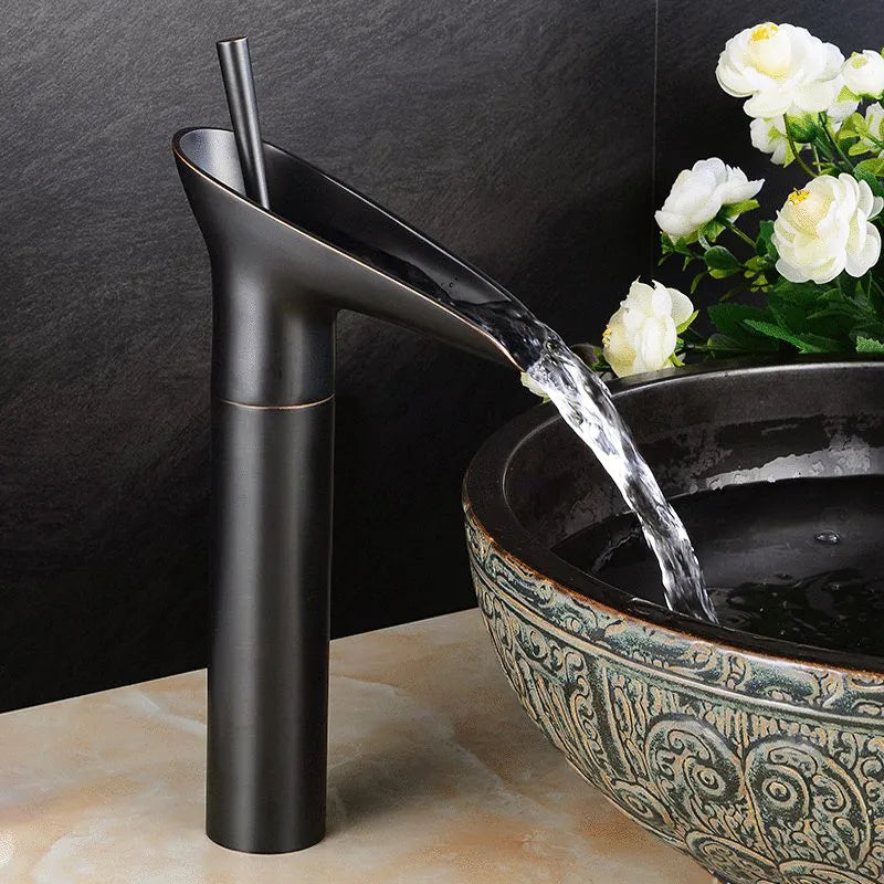 black waterfall bathroom faucet
