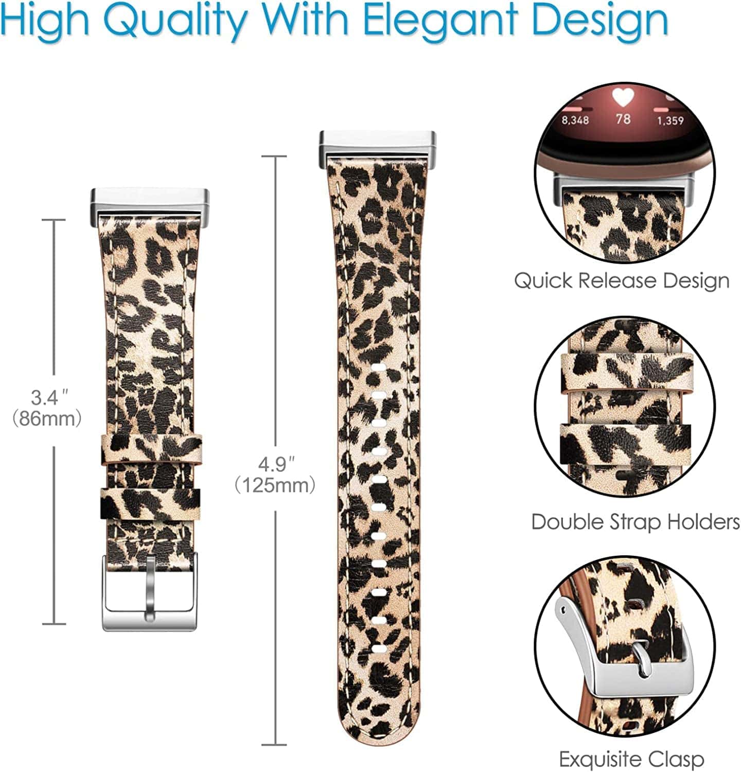 Fintie Bands Compatible with Fitbit Versa 3 / Fitbit Sense, Genuine Leather Band Replacement Accessories Strap Wristband