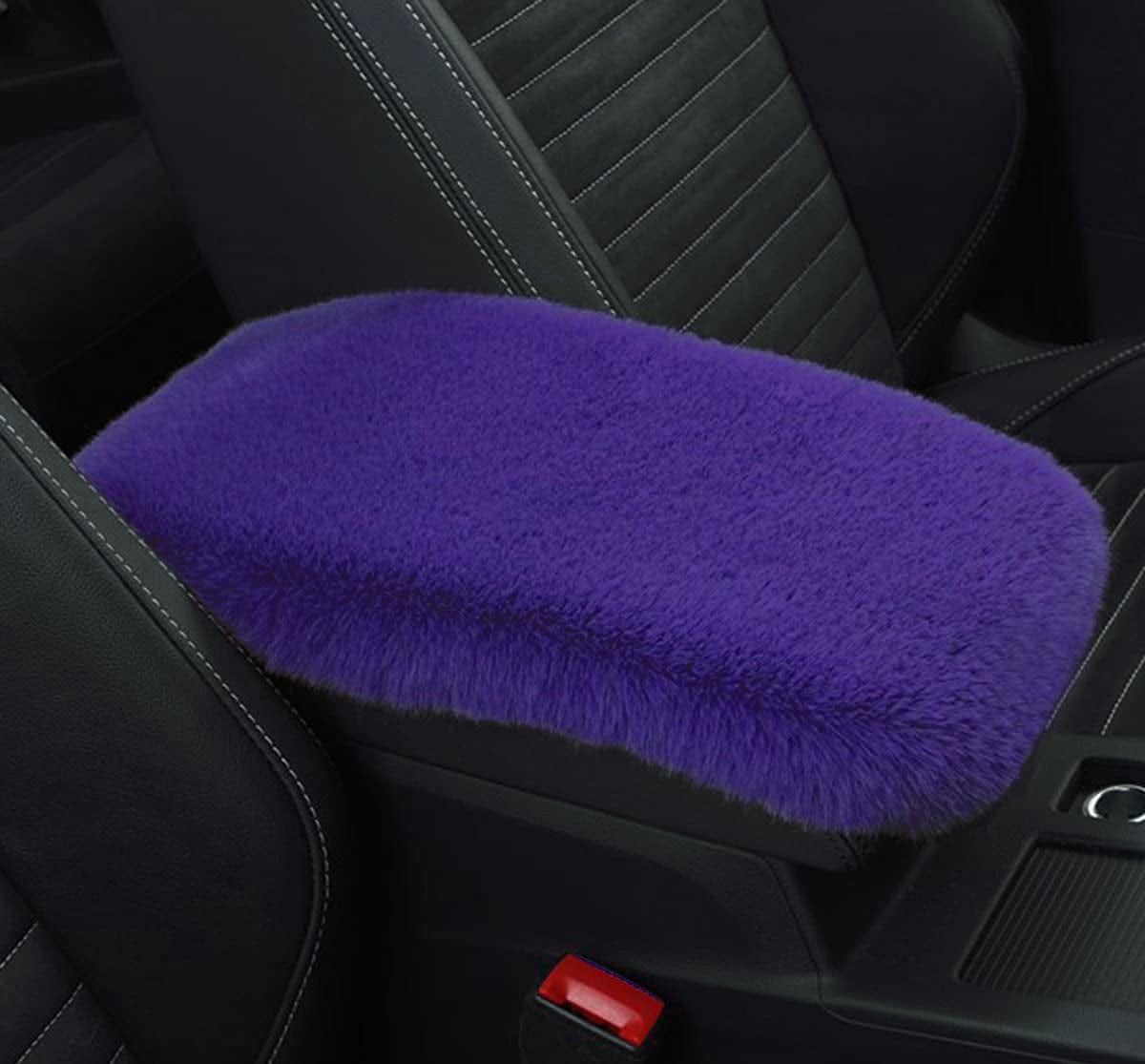 Forala Auto Center Console Pad Furry Sheepskin Wool Car Armrest Seat Box Cover Protector Universal Fit (W-Black)