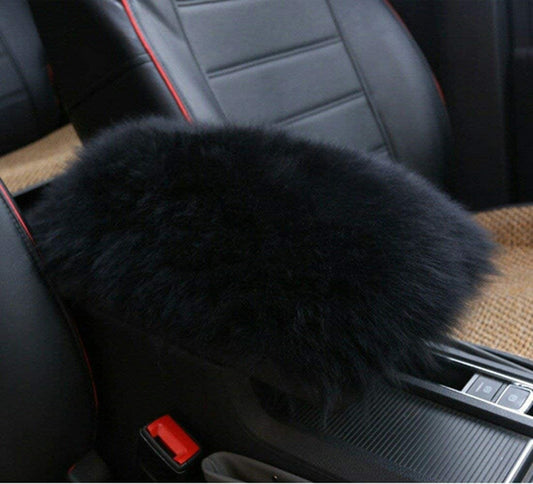 Forala Auto Center Console Pad Furry Sheepskin Wool Car Armrest Seat Box Cover Protector Universal Fit (W-Black)