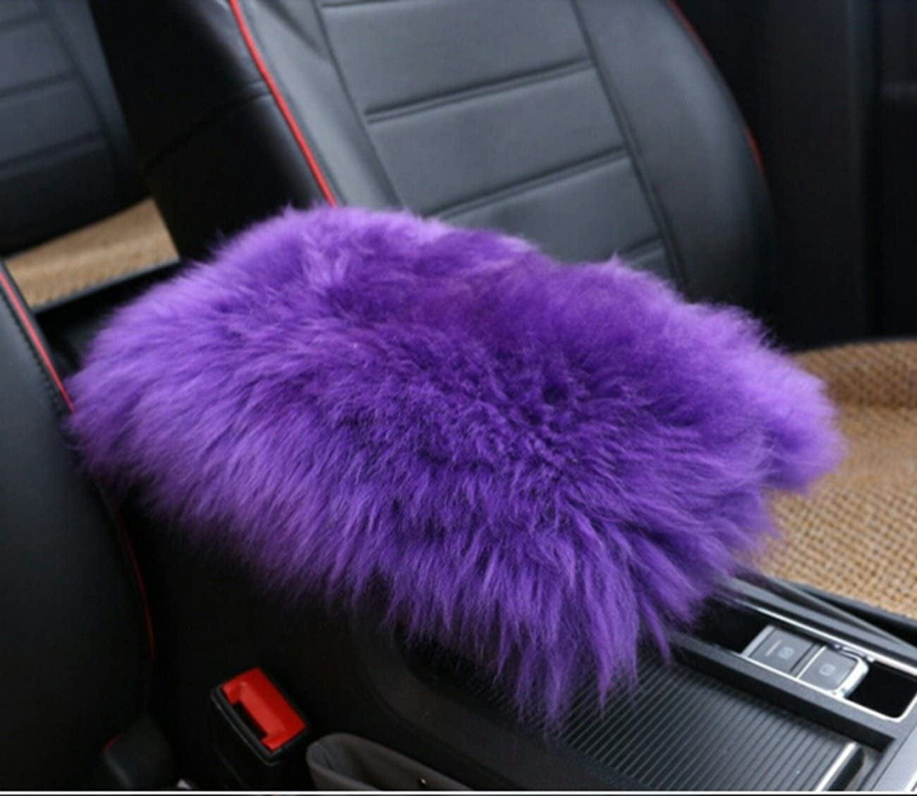 Forala Auto Center Console Pad Furry Sheepskin Wool Car Armrest Seat Box Cover Protector Universal Fit (W-Black)