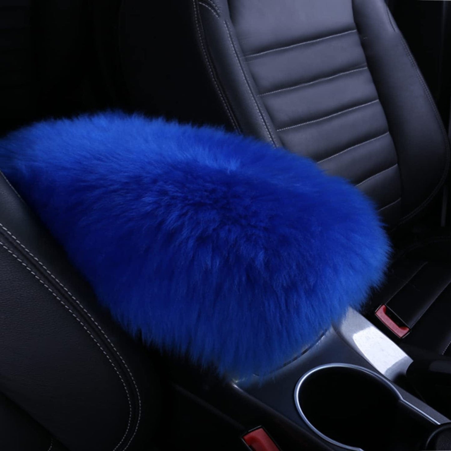 Forala Auto Center Console Pad Furry Sheepskin Wool Car Armrest Seat Box Cover Protector Universal Fit (W-Black)