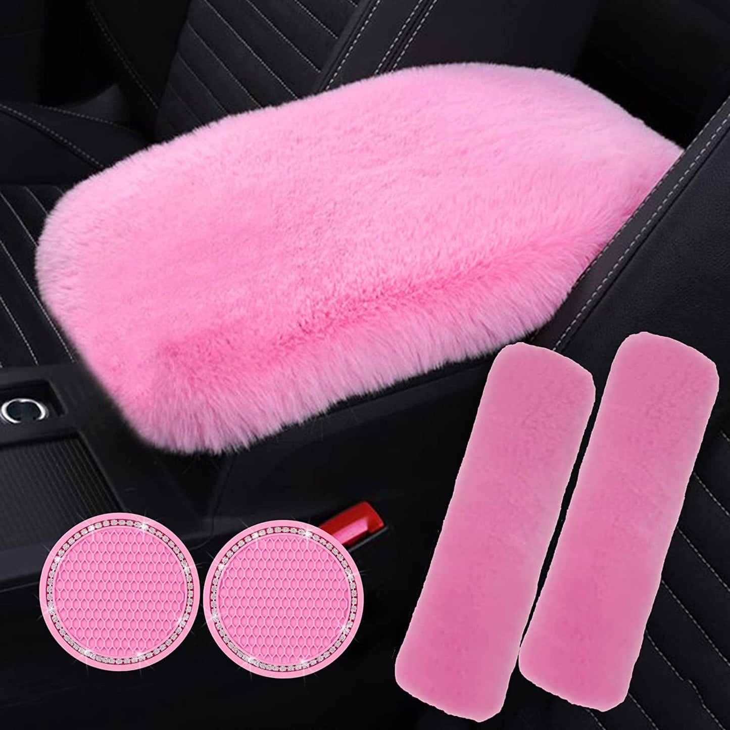 Forala Auto Center Console Pad Furry Sheepskin Wool Car Armrest Seat Box Cover Protector Universal Fit (W-Black)