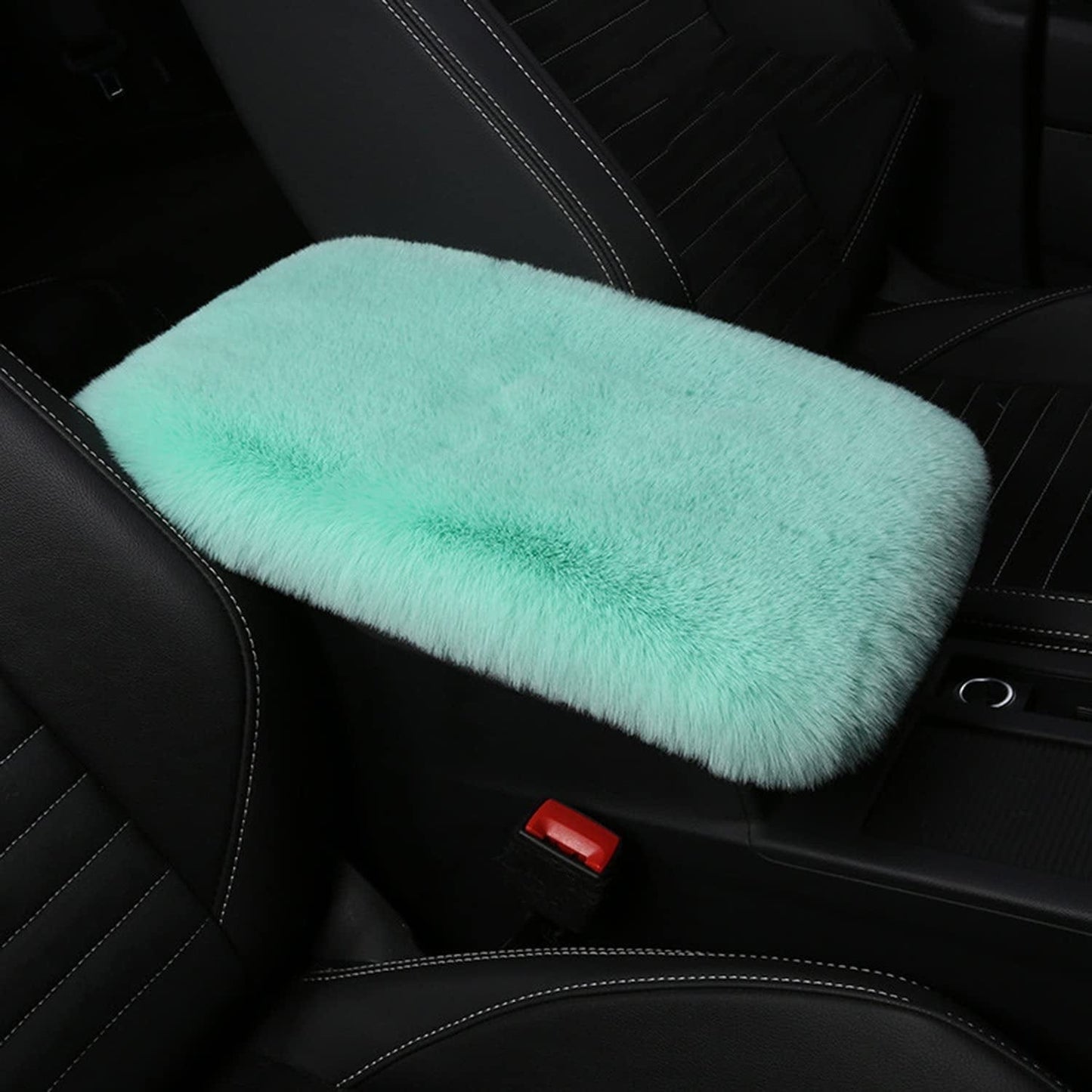 Forala Auto Center Console Pad Furry Sheepskin Wool Car Armrest Seat Box Cover Protector Universal Fit (W-Black)