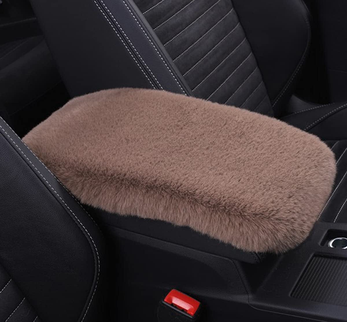 Forala Auto Center Console Pad Furry Sheepskin Wool Car Armrest Seat Box Cover Protector Universal Fit (W-Black)