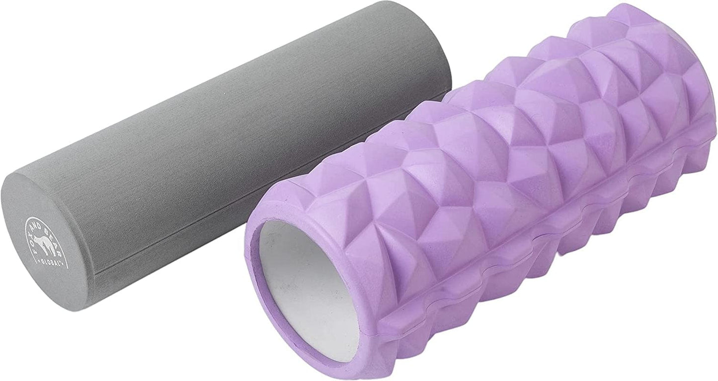 Fox and Bear Global Ruby Foam Roller 13Inch Light Purple - Muscle Pain Relieved, Deep Tissue Massage for Back, Legs, Physical Therapy and Muscle Recovery, 2In1.