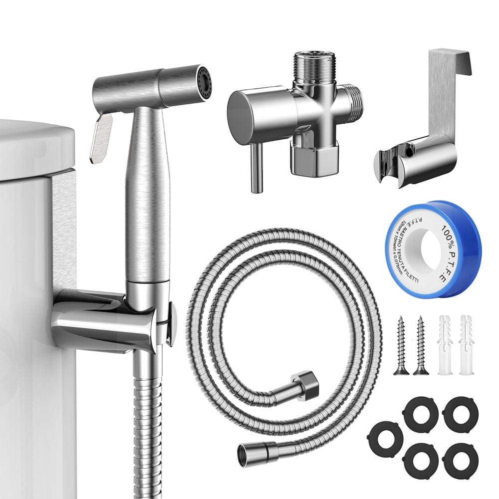 FREDI Handheld Toilet Bidet Sprayer with Hose, Stainless Steel Shower Sprayer Kit for Bathing Pets, Feminine Hygiene Silver