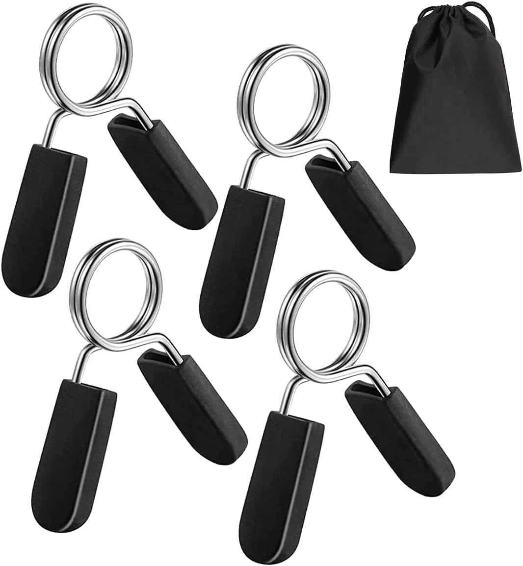 Fusiontec Olympic Spring Clip Collars for Weight Bar and Dumbbell Handles, Weightlifting Accessory Barbell, 2 Pairs with Carrying Bag