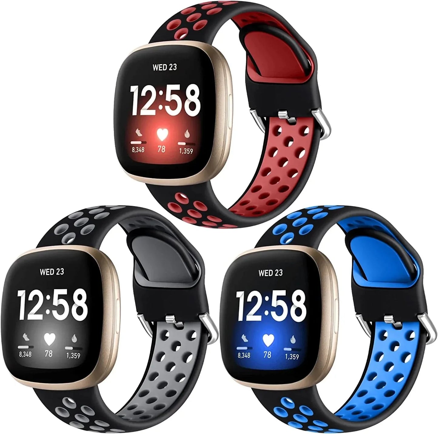 Getino Compatible with Fitbit Versa 4/ Versa 3 Bands/Sense 2/ Sense Bands Women Men, Waterproof Silicone Accessories, Sport Band for Fitbit Versa 3/ Versa 4/ Sense 2/ Sense Watch, Small 3Pack-4