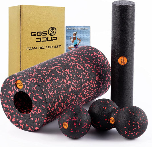 GGSDDUP Exercise Back Roller Foam for Legs and Shoulder Physical Therapy Calf Foam Roller Set for Back Pain Soft Full Body Roller with Peanut Rolling Ball for Muscle Deep Tissue Massage, Red