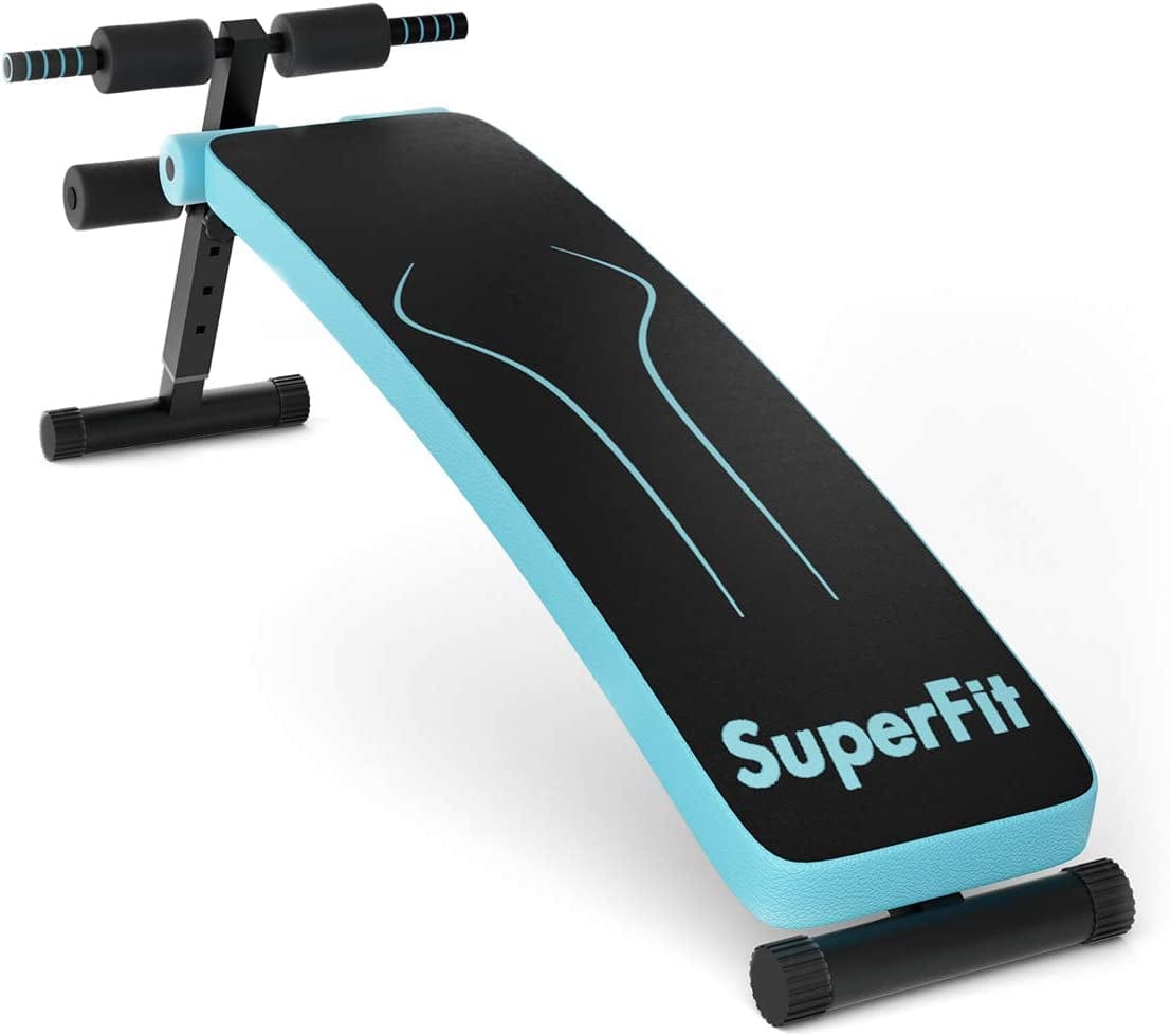 GYMAX Adjustable Sit up Ab Bench, Foldable Abdominal Training Slant Bench, Curved Decline Sit up Bench for Strength Training Workout