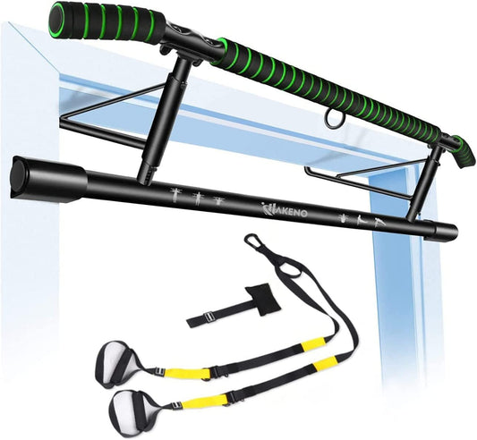 HAKENO Pull up Bar Doorway Fitness Chin-Up Bar Frame for Home Gym Exercise with Shortened Handle Bar & Professional Training Straps Set