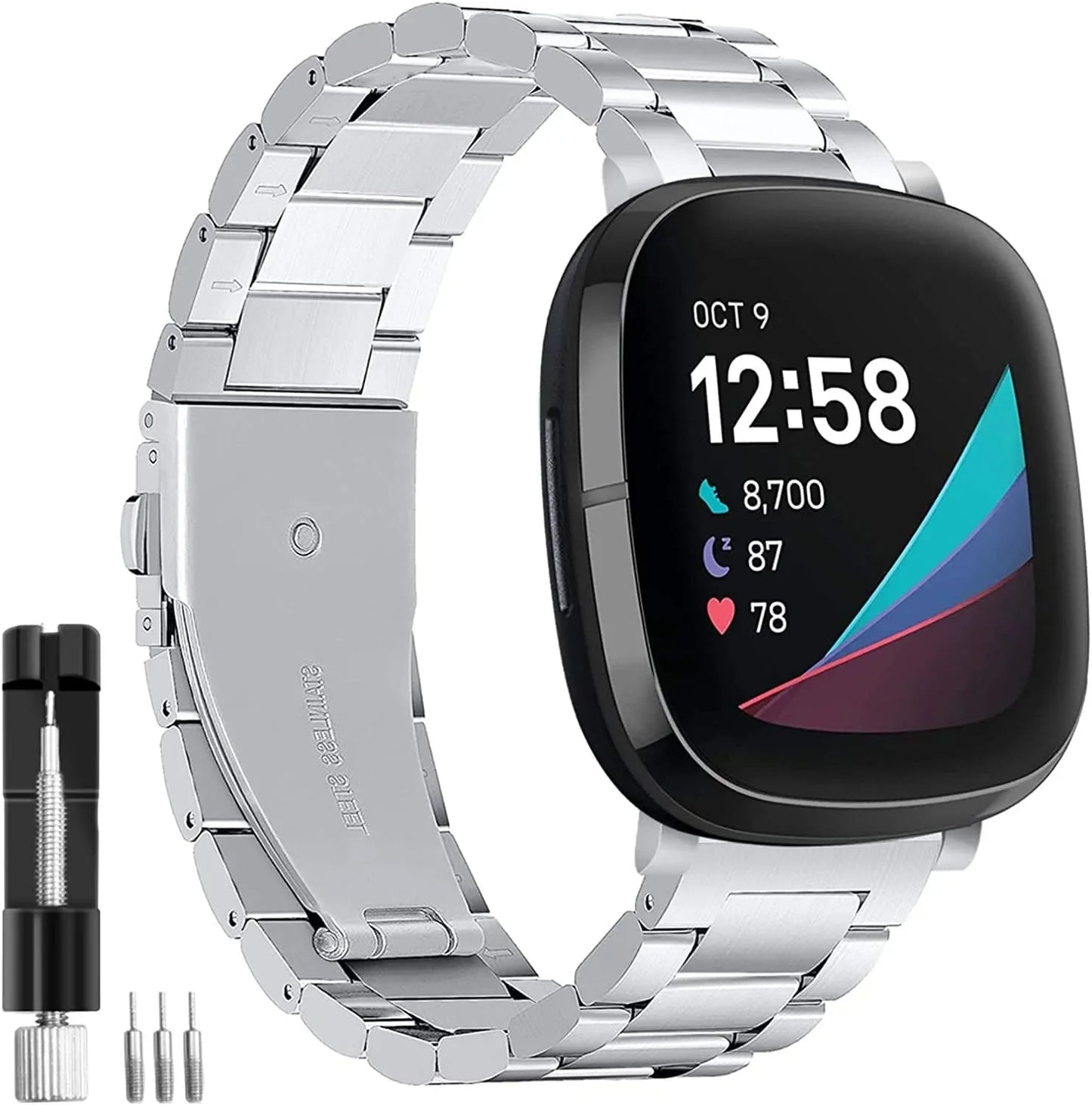 HATALKIN Band Compatible with Fitbit Sense 2 Bands & Fitbit Versa 4 Bands,Solid Stainless Steel Fitbit Sense/Versa 3 Wrist Watch Band Metal Replacement Straps Accessories for Women Men(Champagne Gold)