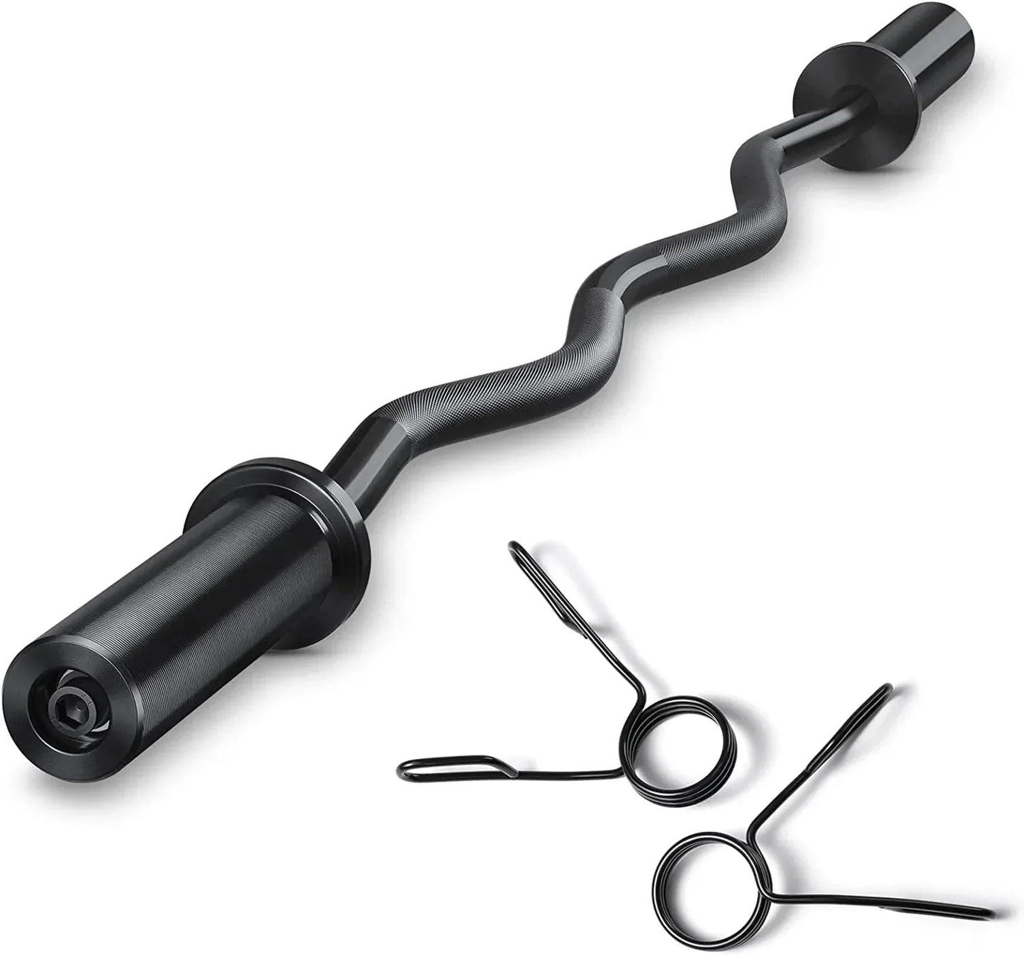 HIRALIY 47" Olympic EZ Curl Barbell Bar for 2-Inch Weight Plates Curling Bar for Weight Lifting Bicep Curl, 2 Spring Collars Included