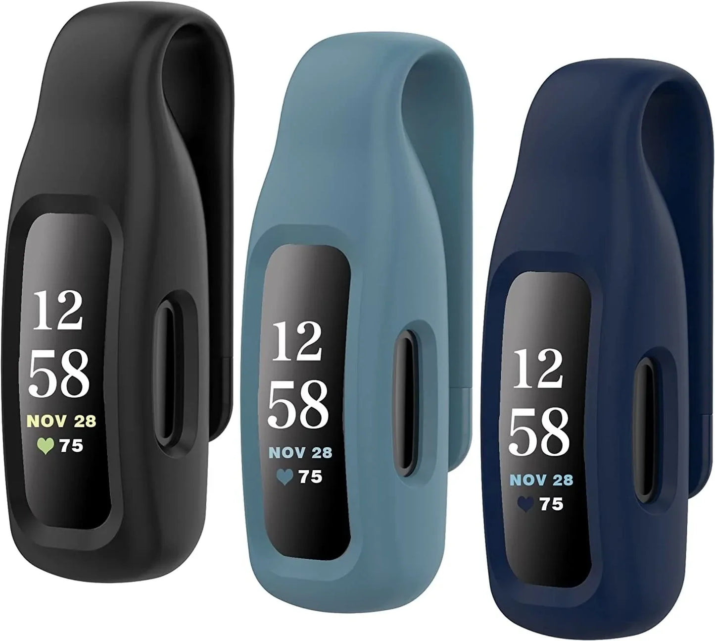 HSWAI 3-Pack Clips Replacement for Fitbit Inspire 2/Fitbit Inspire 3, Soft Comfortable Silicone Clip 360°Protection Holder Accessory Compatible with Fibit Inspire 2/3（Black/Navy/Slate