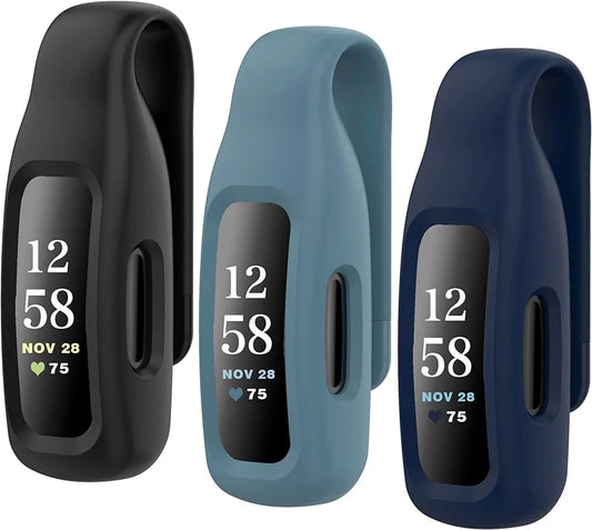 HSWAI 3-Pack Clips Replacement for Fitbit Inspire 2/Fitbit Inspire 3, Soft Comfortable Silicone Clip 360°Protection Holder Accessory Compatible with Fibit Inspire 2/3（Black/Navy/Slate