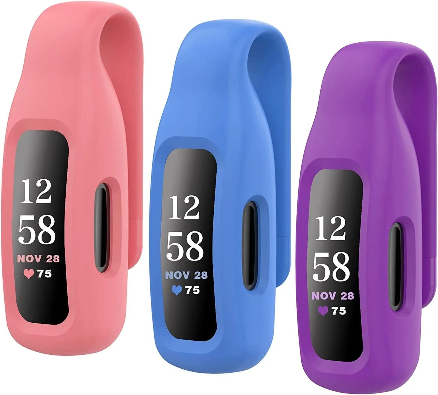 HSWAI 3-Pack Clips Replacement for Fitbit Inspire 2/Fitbit Inspire 3, Soft Comfortable Silicone Clip 360°Protection Holder Accessory Compatible with Fibit Inspire 2/3（Black/Navy/Slate