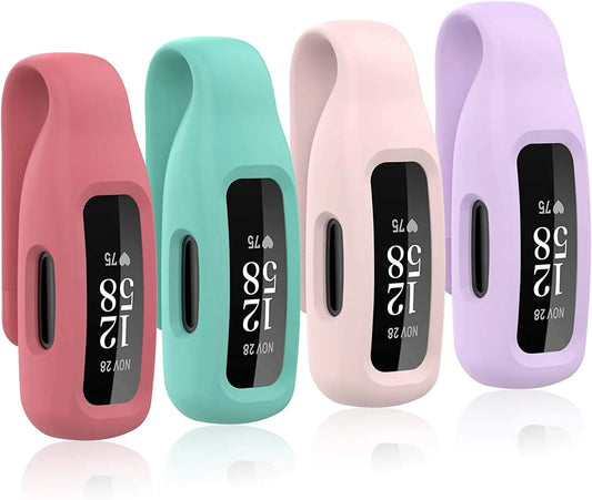 Huadea 4-Pack Clip Case Compatible with Fitbit Inspire 2/Fitbit Inspire 3, Soft Silicone Clip Clasp Accessory Replacement for Fitbit Inspire 2/Inspire 3 (Official Red/Violet/Teal/Rose Pink)