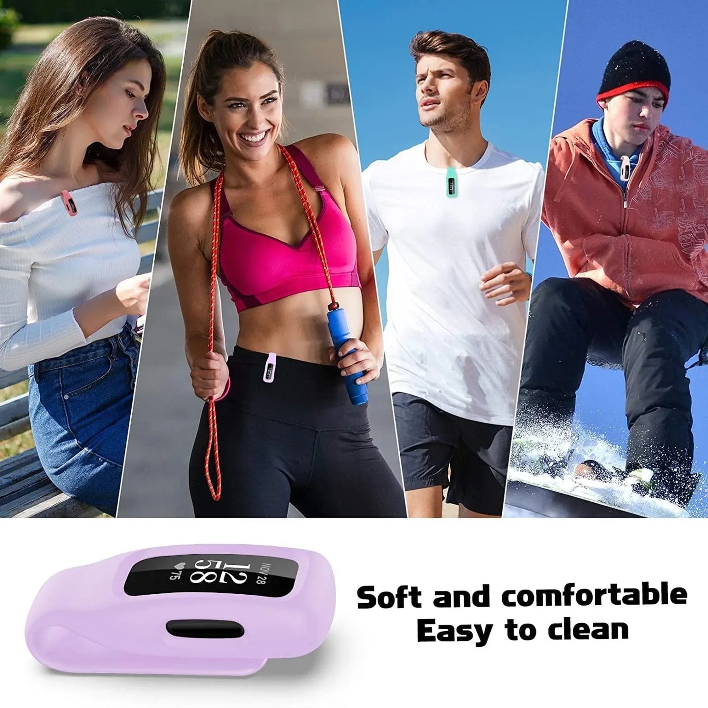 Huadea 4-Pack Clip Case Compatible with Fitbit Inspire 2/Fitbit Inspire 3, Soft Silicone Clip Clasp Accessory Replacement for Fitbit Inspire 2/Inspire 3 (Official Red/Violet/Teal/Rose Pink)