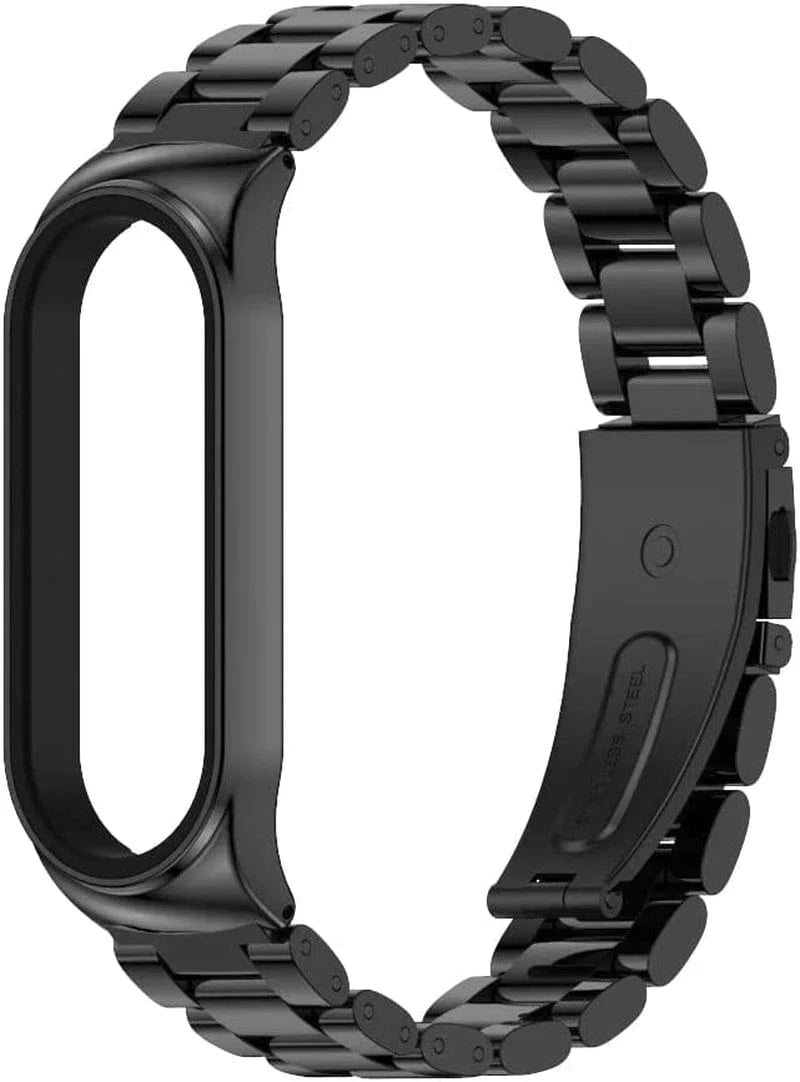 KOMI Compatible for Xiaomi Mi Band 7 Band - Stainless Steel Metal Watch Strap for Xiaomi Mi Band 7 Smartwatch Accessories with Metal Frame(Black)