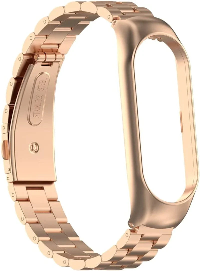 KOMI Compatible for Xiaomi Mi Band 7 Band - Stainless Steel Metal Watch Strap for Xiaomi Mi Band 7 Smartwatch Accessories with Metal Frame(Black)